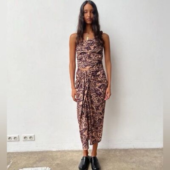 zara purple printed sarong midi skirt side beachy tropical maxi skirt bali print - Picture 3 of 4